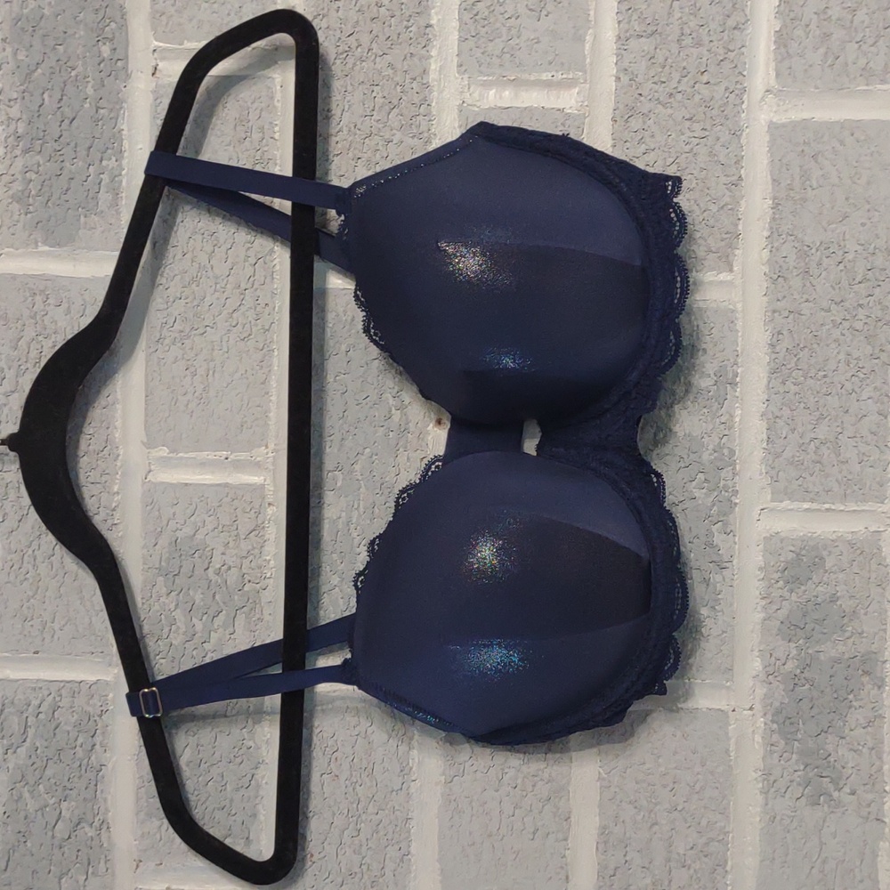 Victoria's Secret Dream Angels Midnight Blue Lace Shimmer Lined Demi Bra 32DDD
